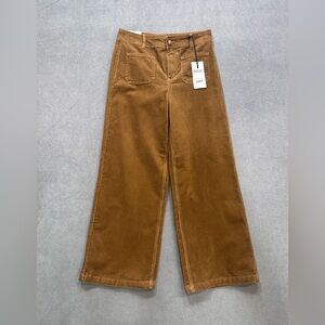 Oat New York High Rise Corduroy Wide Leg Crop Pants in Chestnut Sz 10 (30)